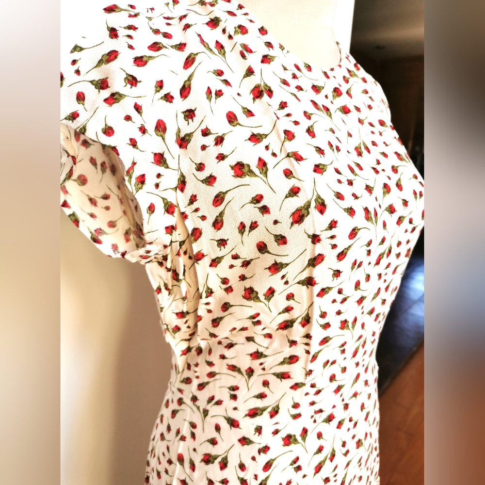 Reformation Cream Midi Dress with Red Leaf Print - Picture 3 of 5